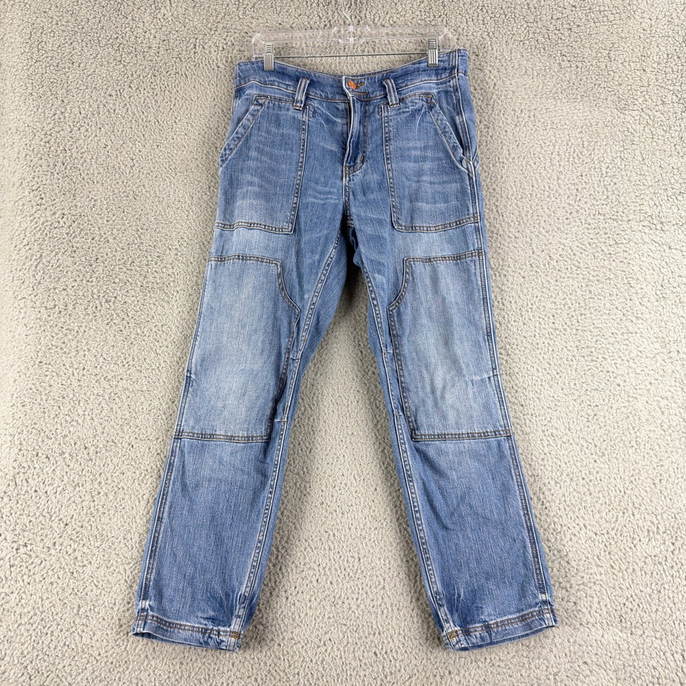 Anthropologie Pilcro Utility Jeans Womens 28P Blue Double Knee Carpenter Petite